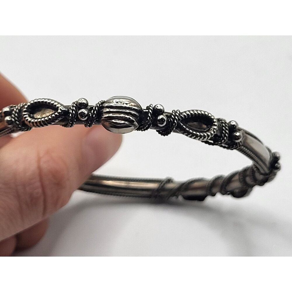 Vintage Viking Style Silver Plated Bangle Bracelet 28g 2.5in dia